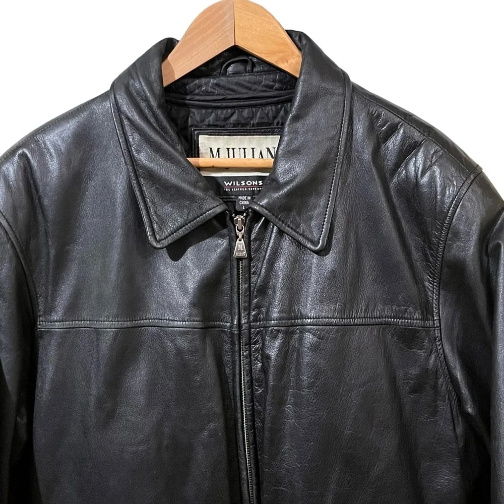 Vintage M. Julian Wilsons Black Leather Jacket Men Sz Large Thinsulate Lined - Picture 2 of 10